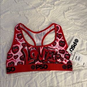 PSD Vibrant Red Heart Sports Bra